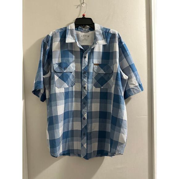 🔴Orvis Men's Short‎ Sleeve Woven Tech Shirt in Blue size XXL - Picture 1 of 5